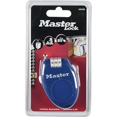 Imagen de Master Lock 4603EURD 4603 Cable 0.70MX2MM RETACTABLE Cierre COMBINACION (4u colores surtidos), Multicolor, ESTANDAR