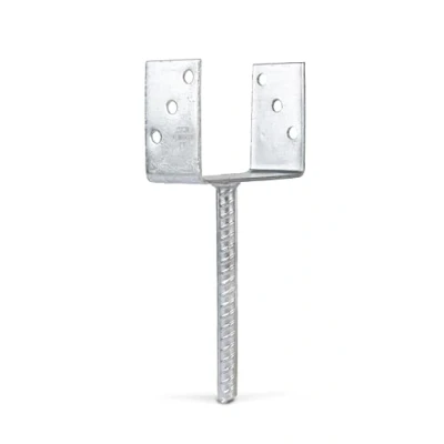 Imagen de Alberts 214302 anclaje para postes en forma de U, Con varilla hormigonar acero acanalado, Galvanizado caliente, Anchura apertura 141 mm, Longitud del hormigón 200 mm