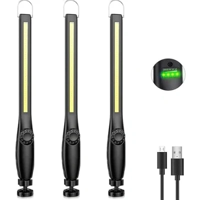 Imagen de highsam Linterna LED Recargable, Taller Regulable Mecanico, COB de Trabajo con gancho y base magnética para reparación Coches, Taller, Iluminación Emergencia (3 Piezas)