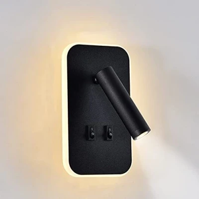 Imagen de uksunvi lámpara de pared LED, lectura junto a la cama, lámparas LED 12 W, foco ajustable （3 W + 9 3000 K luz cálida） (rectángulo negro)