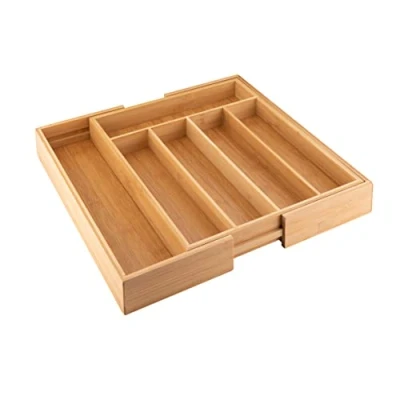 Imagen de axentia Caja de Cubiertos Bambú, Bandeja Extensible para con 5 a 7 Compartimentos, Cubertero aprox. 31 48,5 x 5,5 37 cm, Color madera, 116668