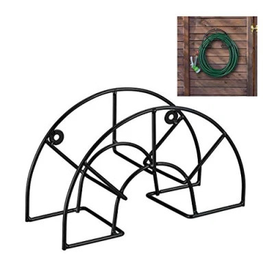 Imagen de Relaxdays Soporte Mangueras, Montaje de Pared, para 45 m y 5/8&quot;, Acero, Colgador Jardín, Portamangueras Redondo, Negro