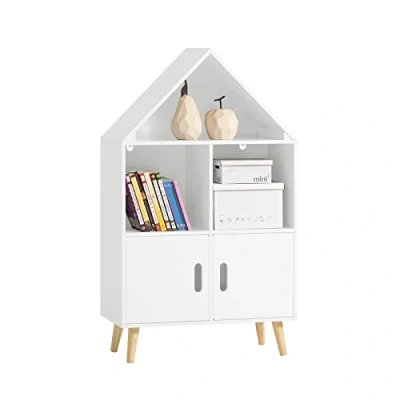 Imagen de SoBuy KMB58 W Librería Infantil con 2 Estanterías Abiertos Organizador de Juguetes Multifuncional Puertas 60 x30 x 103 cm Blanco ES