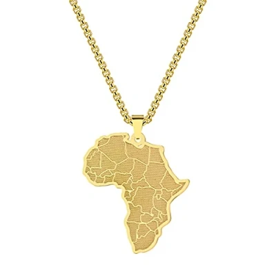 Imagen de Chereda Collar con colgante de mapa africano Acero inoxidable para hombre, joyería dorada país antiguo, regalo cumpleaños,