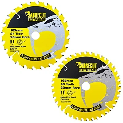 Imagen de 2 x SCCSFK165CR SabreCut 165 mm 24T y 40T 20 Hoja de sierra circular compatible con Dewalt Bosch Makita muchos otros