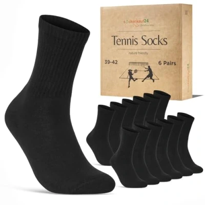 Imagen de sockenkauf24 Calcetines Deportivos Mujer Tenis Performance Crew Socks 6 Pares Acolchados Transpirables Estilo Retro 70107T (Negro 35 38)