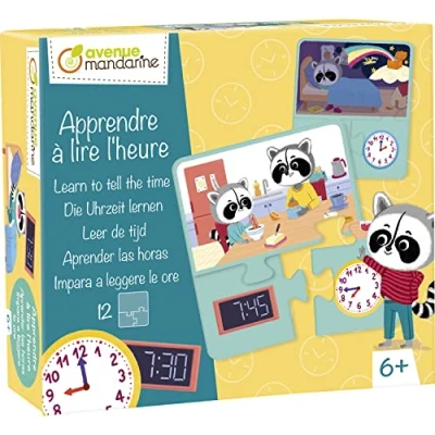 Imagen de AVENUE MANDARINE Caja de 12 Puzzles 3 piezas Juego para niños aprender a leer la hora educativo partir 6 años JE531C