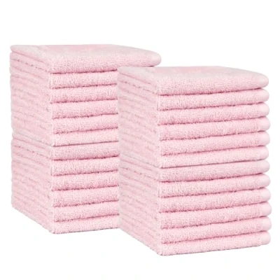 Imagen de Amazon Basics Toallas faciales para baño, 100 % algodón, extraabsorbentes, secado rápido, toalla de salón, paquete 24, (30 x 30 cm), Rosa Claro