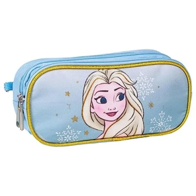 Imagen de Estuche de 2 Compartimentos Frozen Color Azul 22,5x8x10 cm Fabricado con 100% Poliéster Cierre Cremallera Estampado Elsa Producto Original Diseñado en España