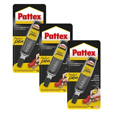 Imagen de Pattex Perfect Pen Pegamento instantáneo extra fuerte y preciso para una dosificación precisa, lápiz superadhesivo materiales como madera, goma porcelana (3 x 3 g)