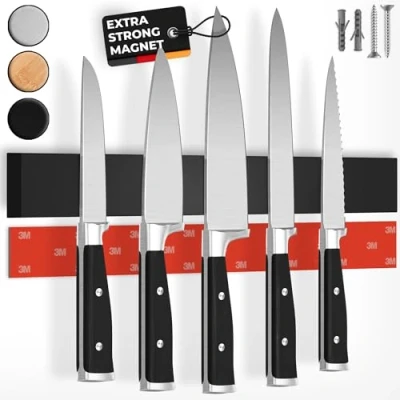 Imagen de Cuchillo de barra magnética con imán extra fuerte Comparación ganador 2022 Fácil montaje cinta adhesiva 3M, autoadhesiva negra 40cm