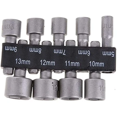 Imagen de POFET 9 unids/set 5mm 13mm 1/4 &quot;DIY Hex Shank Socket Sleeve Boquillas Tuerca Driver Bit Set Brocas Adaptador para Carpintería Herramienta Eléctrica