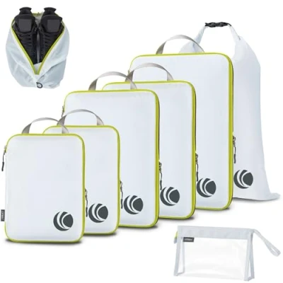 Imagen de Cipway Bolsas Compresion Viaje, Diseño de Malla Impermeable Ligero y Duradero Viaje Organizador para la Mochila Maletas Almacenamiento en el Hogar(Blanco, 8 Unidades)