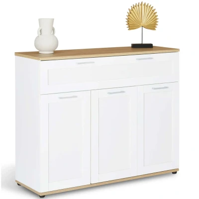 Imagen de IDMarket VITO Aparador de 100 cm, 3 puertas y 1 cajón, color blanco bandeja madera