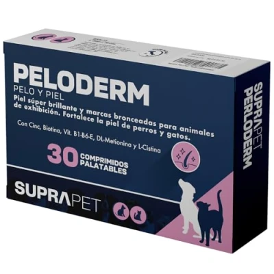 Imagen de Suprapet, Pelo y Piel para Perros Gatos 30 Comprimidos a Base de Biotina, Zinc, Vitaminas B, Metionina Cistina el Bienestar Brillo del Pienso complementario