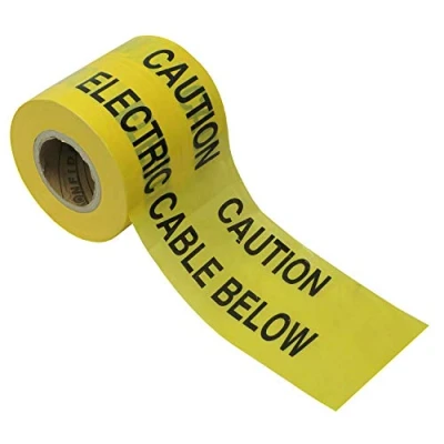 Imagen de Faithfull Cinta de advertencia (365 m), diseño con texto &quot;Caution, Electric Cable Below&quot;, color amarillo