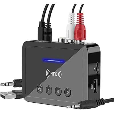 Imagen de Yuattory Receptor Bluetooth 5.0 Transmisor FM EstéReo Aux 3.5Mm Jack RCA InaláMbrico NFC Adaptador de Audio para TV Pc Auriculares
