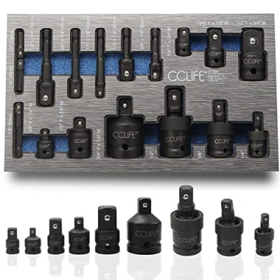 Imagen de CCLIFE Juego de 17 piezas Adaptador Llave Impacto Adaptadores para Llaves Vaso1/4&#039; 3/8&#039; 1/2&#039; 3/4&#039;Junta Universal Impacto…