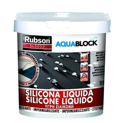 Imagen de Rubson Aquablock SL3000 silicona Líquida blanca, impermeabilizante líquido para prevenir y reparar goteras humedades, elástica con tecnología Silicotec, 1 x 25 kg
