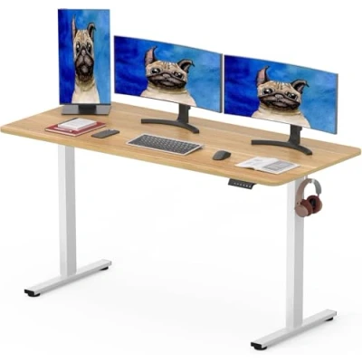 Imagen de SANODESK 2 Motores Escritorio Elevable Eléctrico 160 x 80 cm con Tablero Entero de Altura Ajustable 4 preajustes Memoria Panel Inteligente y Ganchos(Arce)