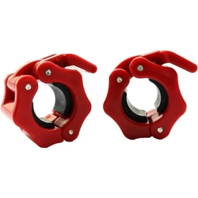 Imagen de Tioamy Abrazaderas para mancuernas con cierre giratorio levantamiento de pesas estándar, barra liberación rápida, hebilla profesional, 1 par 25 mm (rojo)