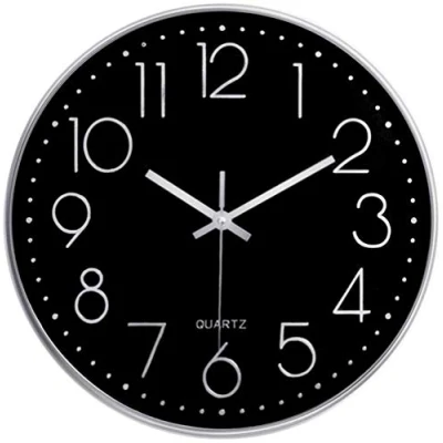 Imagen de Taodyans 30cm Reloj de pared cuarzo que no hace tictac silencioso Relojes redondos funcionan con pilas Hogar Cocina Oficina Escuela Sala estar Decoración Relojes(Negro Plata)