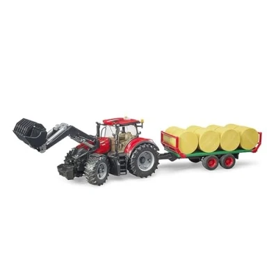 Imagen de bruder 03198 Case IH Optum 300CVX con cargador frontal y remolque de pacas 1:16 tractor, pacas, granja
