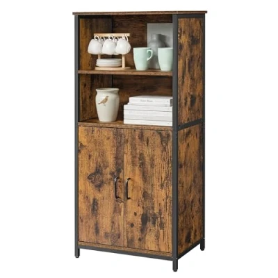 Imagen de VASAGLE Armario, Aparador, Librería, con 2 Estantes Abiertos y Compartimento Estante Interno Ajustable, Marco de Acero, para Salón, Cocina, Estudio, Marrón Rústico Negro LSC66BX