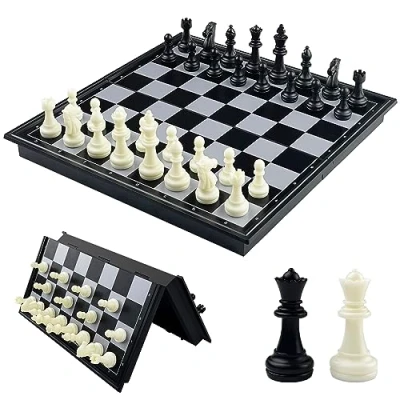 Imagen de Fousenuk Ajedrez Magnetico Plegable, Tablero de Viaje Portatil Rompecabezas, Piezas Ajedrez, Chess Niños, Juego Infantil y Adultos (Negro, Blanco) 25 x cm