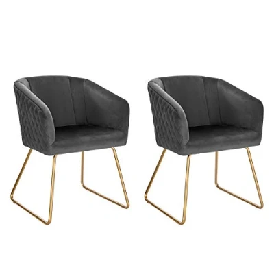 Imagen de WOLTU Pack de 2 Sillas Comedor Cocina Vintage Nórdico Silla Tapizada con Reposabrazos tocador, Tapizadas en Terciopelo Estructura Metal Doradas, Gris Oscuro BH271dgr