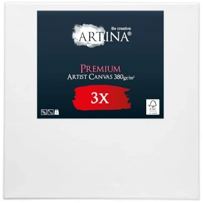 Imagen de Artina Set de 3 Premium Lienzos para Pintar 40x40 cm 100% Algodón 380g/m² FSC® Canvas Lienzo Pequeño con Bastidores Estables Madera Blanco Preestirado Tela