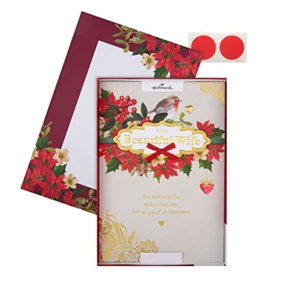Imagen de Hallmark Tarjeta de Navidad en caja para esposa, diseño tradicional petirrojo y follaje