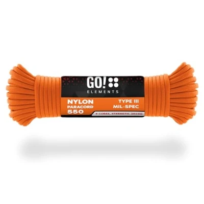 Imagen de GO!elements 15m Paracord de Nylon a Prueba desgarros 4mm 550 Typo III Cuerda Adecuado como Yute &amp; Gruesa MAX. 250kg, Color: Naranja