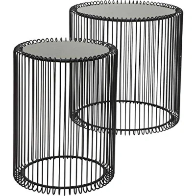 Imagen de Kare Design Mesa Auxiliar Wire (2/Set), Negro, auxiliar, Mesita de noche, Estructura acero, Superficie cristal, 46x45x45 cm