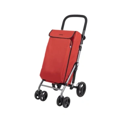 Imagen de Carlett Pack Carro de la Compra + Gancho Regalo, Carrito Plegable para Supermercado, Resistente, 4 Ruedas, Ligero, Manillar Regulable, con Freno, Bolsa Extensibe Lite Duo, Color Rojo