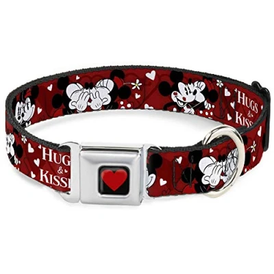 Imagen de Buckle Down Collar de Perro con Hebilla para cinturón Seguridad, Mickey &amp; Minnie Hugs Kisses Poses Rojo/Blanco, 1 Pulgada Ancho, se Adapta a Cuello 15 26 Pulgadas, Grande