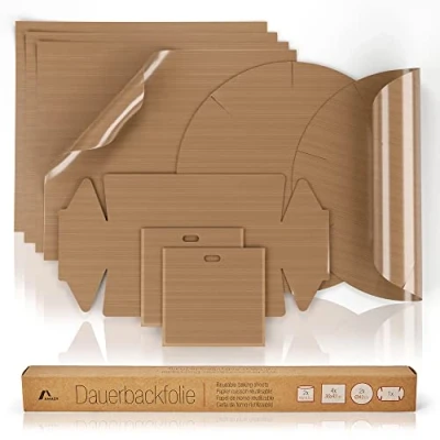 Imagen de Amazy Papel de Hornear para Horno(Set 9) el Reutilizable Primera Calidad Reutilizable, Resistente al Calor y Antiadherente(4X Cuadrado, 2X Redondo con Forma Resorte)