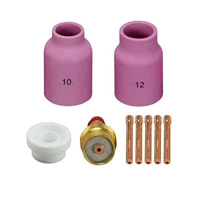 Imagen de RIVERWELD TIG Lente de gas 45V64 10N24 2,4 mm 54N63 Boquilla aislante alúmina 53N87 No.12 53N88 No.10 Kit compatible con DB PTA SR WP 17 18 26 Antorcha soldadura 9 piezas