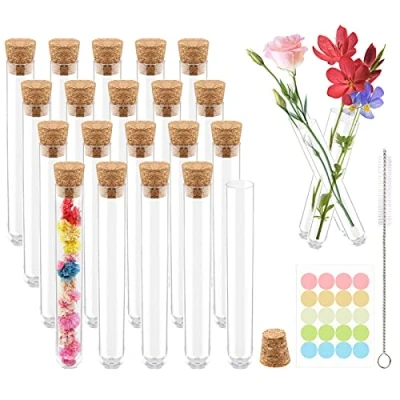 Imagen de 20 tubos de ensayo Plastico prueba, 10ml Probetas transparente, muestra tubo ensayo, para Flores, Líquidos, Sal Baño