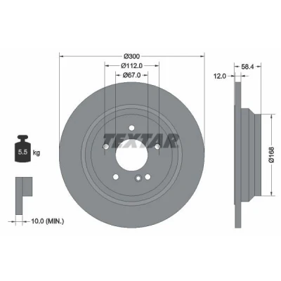 Imagen de TEXTAR PRO 92176503 Disco de freno 300 12 05/06 112 macizo revestido sin perno sujeción rueda, buje rueda MERCEDES BENZ: SL Cabrio