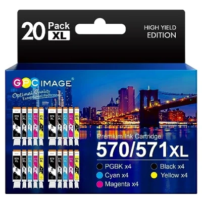 Imagen de GPC IMAGE PGI 570XL CLI 571XL Cartucho de Tinta Compatible para Canon 570 571 XL Pixma MG5750 TS5053 TS5050 MG6850 MG5751 TS5051 TS6051 MG6852 TS5055 MG5753 TS6050 MG6851(20 Pack)