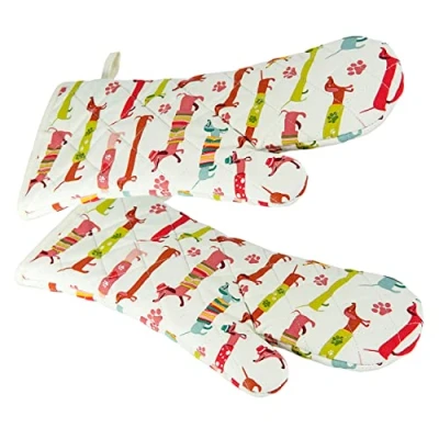Imagen de SPOTTED DOG GIFT COMPANY Manoplas de Horno, Guantes Cocina, Horno Resistentes al Calor, 100% Algodón con Diseño Salchicha Perro, Regalos para Amantes los Perros y Animales