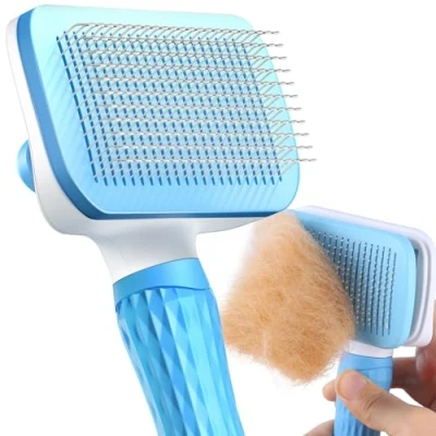 Imagen de ACE2ACE cepillo para perros mascotas, gatos, cepillos perros, gatos pelo largo y corto, limpio mascotas con un botón, azul