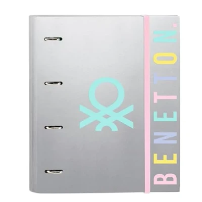 Imagen de Benetton Silver Carpeta 4 Anillas de 35 cm con 100 Hojas A4, Ideal para Niños Diferentes Edades, Cómoda y Versátil, Calidad Resistencia, 27x3.5x32 cm, Color Plata