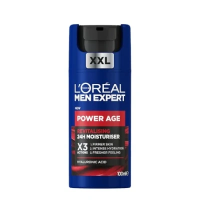 Imagen de L&#039;Oréal Crema hidratante Para hombre, Antiarrugas y antienvejecimiento, Con ácido hialurónico el envejecimiento, pieles secas apagadas, Men Expert Power Age, 100ml