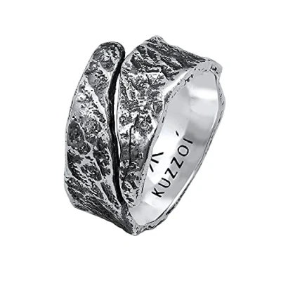 Imagen de Kuzzoi Anillo para Hombre con Textura exquisitamente usada, de Banda Maciza (12 mm) Ancho en Plata Ley 925, Martillado