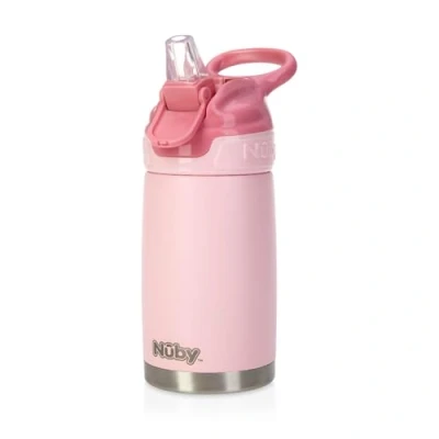 Imagen de Nuby Thirsty Kids No Spill Flip It Reflex Vaso de viaje o botella agua acero inoxidable, 10 onzas, color rosa