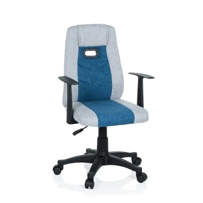 Imagen de hjh OFFICE 670931 Silla para niños KIDDY Extra Tela Gris/Azul con reposabrazos giratoria Infantil de Escritorio