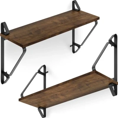 Imagen de TecTake® Juego de 2 estantes Pared, Estantería Mural para casa, Repisas Estilo Industrial, Set baldas rústicas Minimalistas (Madera Industrial Oscura, rústica)