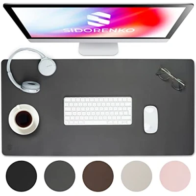 Imagen de Sidorenko Desk Pad PU Leather 80x40cm gris Almohadilla de escritorio con bordes cosidos grande Alfombrilla ratón XXL
